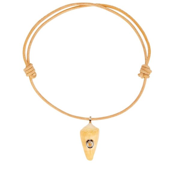 DEZSO BY SARA BELTRÁN Natural Shell Silimanite Necklace in Tan Leather New - Picture 1 of 8